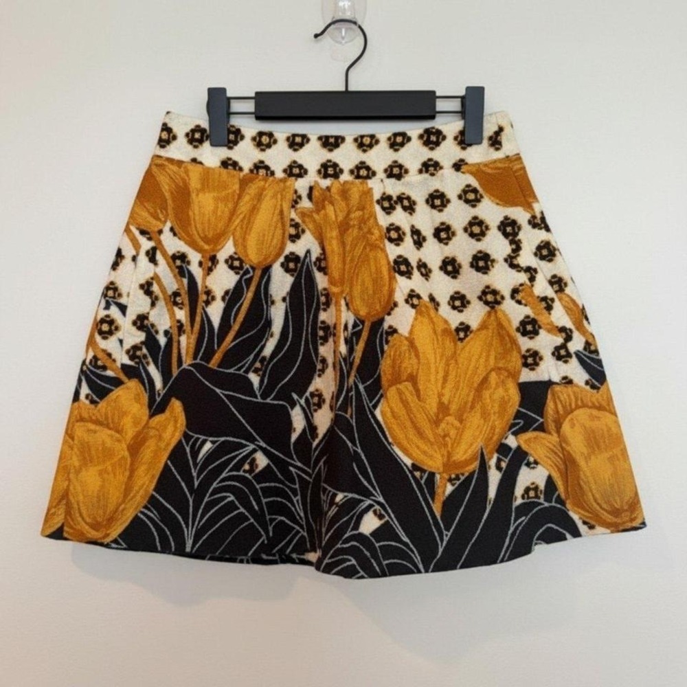 Edme & Esyllte Anthropologie Yellow Tulip Floral Mini Skirt Smocked Back XS